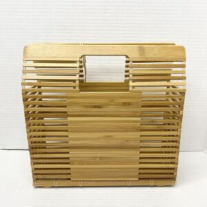 C&C California Bamboo Wooden Rectangle Handbag Summer Beach Picnic Boho Fun